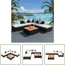 The Living Store Salon de jardin 6 pcs avec coussins résine tressée noir - Canapé Extérieur - Salon De Jardin - Mobilier De Jardin - Ensemble De
