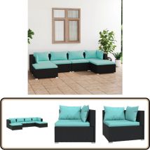Salon de jardin 6 pcs avec coussins Résine tressée Noir - Salon De Jardin - Meuble De Jardin - Ensemble De Meubles De Jardin - Mobilier De Jardin