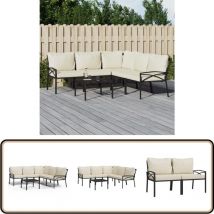 Salon de jardin 6 pcs avec coussins sable acier - Ensemble Salon De Jardin - Mobilier De Jardin - Salon De Jardin En Métal - Table Basse Extérieure