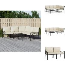 Salon de jardin 6 pcs avec coussins sable acier - Ensemble Salon De Jardin - Mobilier De Jardin - Salon De Jardin En Métal - Table Basse Extérieure