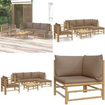 Salon de jardin 6 pcs avec coussins taupe bambou - Salon De Jardin - Mobilier De Jardin - Ensemble De Salon - Ensemble De Meubles De Jardin - Bamboos