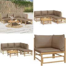 Salon de jardin 6 pcs avec coussins taupe bambou - Salon De Jardin - Mobilier De Jardin - Ensemble Salon - Ensemble De Jardin - Meubles De Jardin