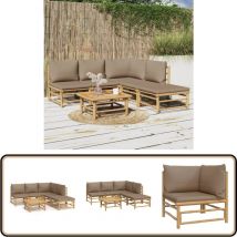 Salon de jardin 6 pcs avec coussins taupe bambou - Salon De Jardin - Mobilier De Jardin - Ensemble Salon - Ensemble De Jardin - Meubles De Jardin