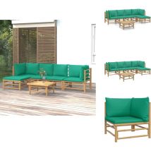 Salon de jardin 6 pcs avec coussins vert bambou - Salon De Jardin - Mobilier De Jardin - Ensemble De Salon - Ensemble De Meubles De Jardin - Bambu