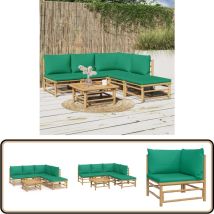Salon de jardin 6 pcs avec coussins vert bambou - Salon De Jardin - Mobilier De Jardin - Ensemble Salon - Ensemble De Meubles De Jardin - Bamboos