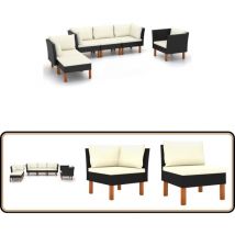 Salon de jardin 6 pcs Résine tressée et bois d'eucalyptus Noir - Salon De Jardin - Mobilier De Jardin - Meubles De Jardin - Set De Salon De Jardin
