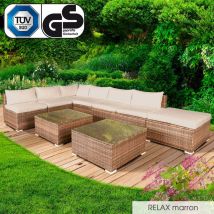Salon de jardin 6 places, rotin tressé alu, relax marron très fin et élégant, confortable, résistant, lavable - salon de jardin bas 6 personnes de