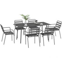 Outsunny - Salon de jardin 6 places 7 pièces - table à manger 6 chaises empilables - acier thermolaqué gris