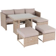 Salon de jardin 6 places - Reggiano - Table de jardin avec canapé. méridienne et 2 poufs encastrables Naturel / Beige