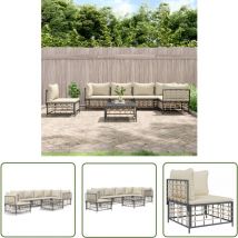 The Living Store Salon de jardin 7 pcs avec coussins anthracite résine tressée - Canapé De Jardin - Salon De Jardin - Mobilier De Jardin - Set De