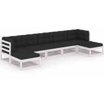 Inlife Salon de jardin 7 pcs avec coussins Blanc Bois de pin massif