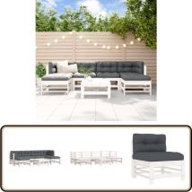 Salon de jardin 7 pcs avec coussins blanc bois massif - Salon De Jardin - Mobilier De Jardin - Ensemble Salon - Meubles De Jardin - Design Moderne
