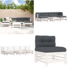 Salon de jardin 7 pcs avec coussins blanc bois massif - Salon De Jardin - Mobilier De Jardin - Ensemble Salon - Meubles De Jardin - Design Moderne