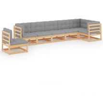 Les Tendances - Salon de jardin meuble d'extérieur ensemble de mobilier 7 pièces avec coussins bois de pin massif