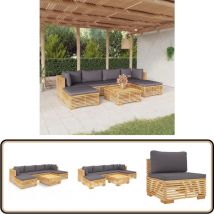 Salon de jardin 7 pcs avec coussins Bois de teck solide - Salon De Jardin - Meubles De Jardin - Set De Salon De Jardin - Terrasse - Jardin
