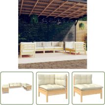 Er-siice - The Living Store Salon de jardin 7 pcs avec coussins crème bois de pin massif - Salon De Jardin - Mobilier De Jardin - Ensemble Salon De