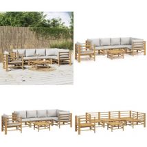 Salon de jardin 7 pcs avec coussins gris clair bambou - Salon De Jardin - Mobilier De Jardin - Ensemble De Salon - Ensemble De Meubles De Jardin