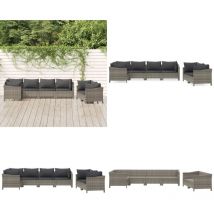 Salon de jardin 7 pcs avec coussins Gris Résine tressée - Salon De Jardin - Mobilier De Jardin - Ensemble Salon - Meubles De Jardin - Set Salon