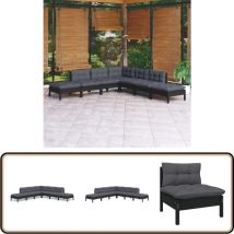 Salon de jardin 7 pcs avec coussins Noir Bois de pin - Ensemble Salon De Jardin - Mobilier De Jardin - Salon De Patio - Meubles De Jardin - Chaise