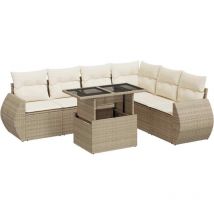 Salon de jardin avec coussins 7 pcs beige résine tressée Vidaxl