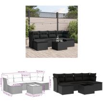 Salon de jardin 7 pcs avec coussins noir résine tressée - Ensemble Salon De Jardin - Meuble De Jardin - Salon De Jardin Design - Mobilier De Jardin