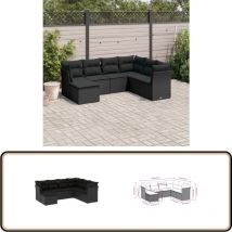 Salon de jardin 7 pcs avec coussins noir résine tressée - Salon De Jardin - Meuble Extérieur - Salon D'extérieur - Canapé D'extérieur - Set De Salon