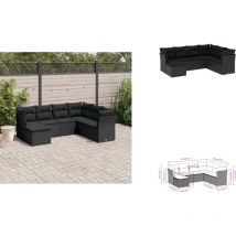 Salon de jardin 7 pcs avec coussins noir résine tressée - Salon De Jardin - Meuble Extérieur - Salon D'extérieur - Canapé D'extérieur - Set De Salon