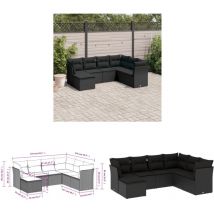 Salon de jardin 7 pcs avec coussins noir résine tressée - Salon De Jardin - Meuble Extérieur - Salon D'extérieur - Canapé D'extérieur - Set De Salon