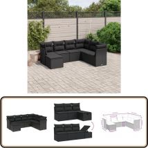 Salon de jardin 7 pcs avec coussins noir résine tressée - Salon De Jardin - Mobilier Extérieur - Salon D'extérieur - Set De Salon - Canapé D'extérieur
