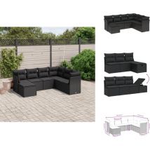 Salon de jardin 7 pcs avec coussins noir résine tressée - Salon De Jardin - Mobilier Extérieur - Salon D'extérieur - Set De Salon - Canapé D'extérieur