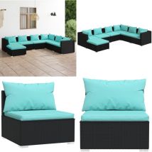 Salon de jardin 7 pcs avec coussins Résine tressée Noir - Salon De Jardin - Meuble De Jardin - Ensemble De Meubles De Jardin - Mobilier De Jardin