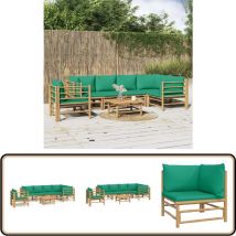 Salon de jardin 7 pcs avec coussins vert bambou - Salon De Jardin - Mobilier De Jardin - Ensemble De Salon - Meubles En Bambou - Set De Salon