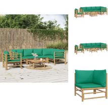 Salon de jardin 7 pcs avec coussins vert bambou - Salon De Jardin - Mobilier De Jardin - Ensemble De Salon - Meubles En Bambou - Set De Salon
