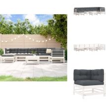 Salon de jardin 8 pcs avec coussins blanc bois massif - Salon De Jardin - Mobilier De Jardin - Ensemble Salon - Meubles De Jardin - Set Salon