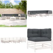 Salon de jardin 8 pcs avec coussins blanc bois massif - Salon De Jardin - Mobilier De Jardin - Ensemble Salon - Meubles De Jardin - Set Salon