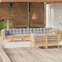 Salon de jardin 8 pcs avec coussins gris Bois de pin massif