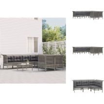 Salon de jardin 8 pcs avec coussins Gris Résine tressée - Salon De Jardin - Mobilier De Jardin - Set De Salon - Meubles De Jardin - Ensemble De Salon