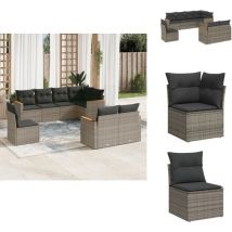 Salon de jardin 8 pcs avec coussins gris résine tressée - Salon De Jardin - Mobilier Extérieur - Meubles De Jardin - Salon D'extérieur - Set De Salon