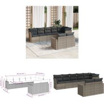 Salon de jardin 8 pcs avec coussins gris résine tressée - Salon De Jardin - Mobilier Extérieur - Salon D'extérieur - Set De Salon - Résine Tressée