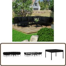 Salon de jardin 8 pcs avec coussins Noir pvc - Meubles De Jardin - Salon De Jardin - Mobilier Extérieur - Set De Salon De Jardin - Table Basse