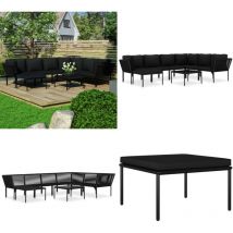 Vidaxl - Salon de jardin 8 pcs avec coussins Noir pvc - Meubles De Jardin - Salon De Jardin - Mobilier Extérieur - Set De Salon De Jardin - Table