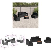 Salon de jardin 8 pcs avec coussins noir résine tressée - Ensemble Salon De Jardin - Meuble De Jardin - Meubles Extérieur - Salon De Jardin Design