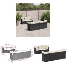 Salon de jardin 8 pcs avec coussins noir résine tressée - Ensemble Salon De Jardin - Mobilier De Jardin - Salon De Jardin Design - Meubles De Jardin