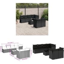 Salon de jardin 8 pcs avec coussins noir résine tressée - Ensemble Salon De Jardin - Mobilier De Jardin - Salon De Jardin Design - Meubles De Jardin