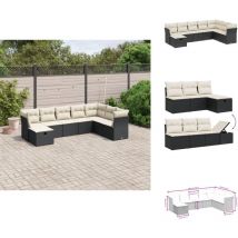 Salon de jardin 8 pcs avec coussins noir résine tressée - Salon De Jardin - Mobilier Extérieur - Salon D'extérieur - Set De Salon - Canapé D'extérieur