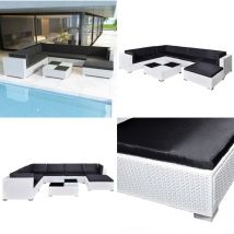 Salon de jardin 8 pcs avec coussins Résine tressée Blanc - Salon De Jardin - Mobilier De Jardin - Set De Salon Extérieur - Meubles En Rotin - Table