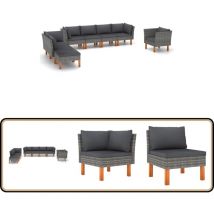 Salon de jardin 8 pcs Résine tressée et bois d'eucalyptus Gris - Salon De Jardin - Mobilier De Jardin - Set De Salon De Jardin - Meubles De Jardin