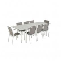 Sweeek - Salon de jardin Chicago 8 places table à rallonge extensible 175/245cm alu textilène Blanc / Taupe