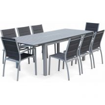 Sweeek - Salon de jardin Chicago 8 places table à rallonge extensible 175/245cm alu textilène Gris / Gris foncé