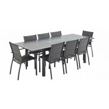 Sweeek - Salon de jardin Chicago 8 places table à rallonge extensible 175/245cm alu textilène Anthracite / Gris taupe